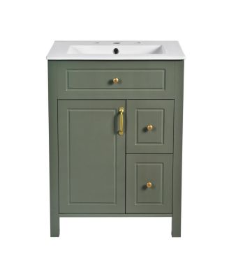 Bathroom Vanity with Ceramic Sink, Soft Close Door & Drawers, Double Storage Racks for Small