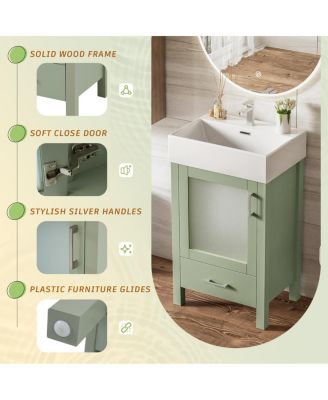  Bathroom Vanity with Ceramic Sink, Glass Door, Drawer & Soft Close for Small Bathrooms