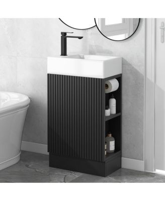 Bathroom Vanity with Sink, MDF Storage Cabinet, Two-Tier Shelf & Left or Right Orientation for Small Bathrooms