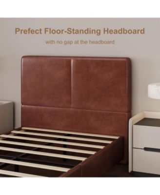 Upholstered Platform Bed Frame with 2 Storage Drawers, Faux Leather Low  Bed Base with Wood Slat Support, No Box Spring Needed, Easy Assembly