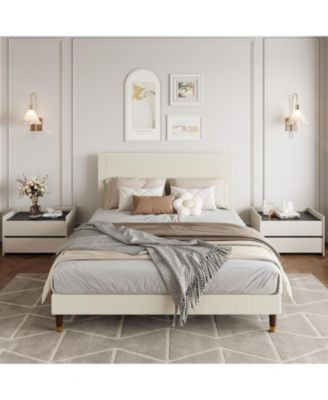 Upholstered Platform Bed Fabric Headboard Wooden Metal Slats Noise-Free Easy Assembly No Box Spring.