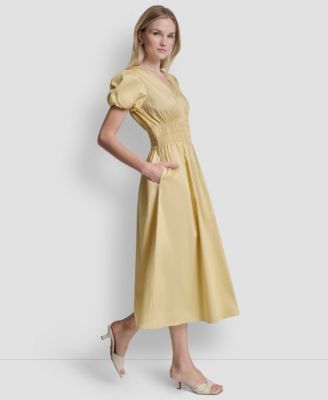 Petite V-Neck Smocked Waist Midi Dress