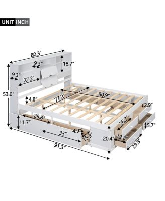  Platform Bed with Storage Headboard and 8 Drawers