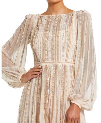 Women's Embellished Long Sleeve A-Line Evening Gown