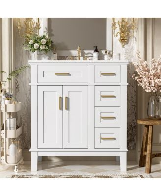30" Bathroom Vanity with Ceramic Sink, Modern Storage Cabinet with 2 Soft-Close Doors & Deep Drawer for Small Bathrooms