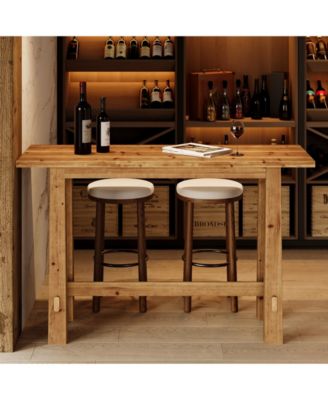 63" Solid Wood Bar Table, Tall Pub Table for 4-6 People, Kitchen Counter Height Table for Dining & Home Bar