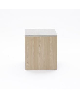 19.7" Snowy Oak Nightstand with Drawers, Modern Bedside Table with Faux Travertine Top