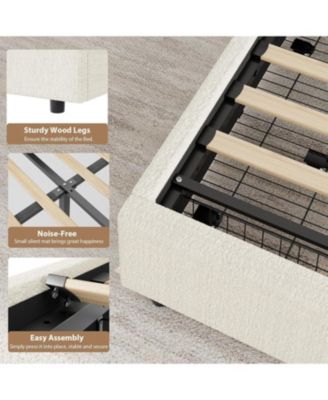 Queen Bed Frame Storage Drawers Upholstered Boucle Platform Round Headboard Heavy Duty Noise-Free No Box Spring