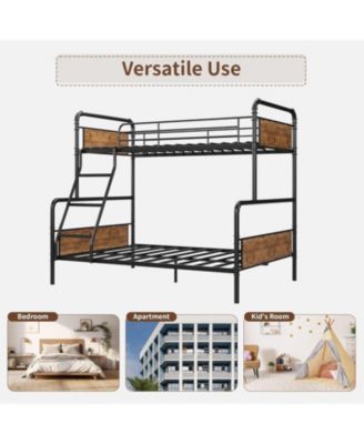 Full Metal Bunk Bed Convertible High Guardrail Ladder Underbed Storage No Box Spring Space-Saving