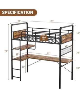 Loft Bunk Bed with L-Shaped Desk Twin Loft Under-Desk Workspace Metal Bunk Ladder High Guardrail Easy Assembly