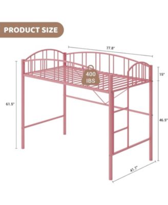 Twin Loft Bed-Heavy Duty Metal Frame-Arched Guardrail Safety Ladder-Space Saving Compact Bedroom Frame