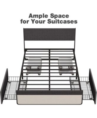 Upholstered Platform Bed Frame with Adjustable Headboard 2 Drawers Steel Slat Support No Box Spring Needed Space-Saving Design