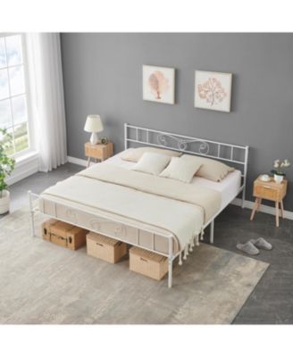 Bed Frames Headboard Footboard Metal Bed Frame Under Bed Storage No Box Spring Steel Slats Support.