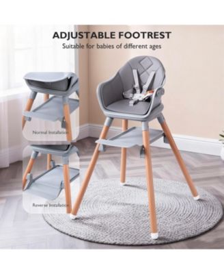 Convertible Wooden Baby HighChair with Adjustable Legs & Removable Double Tray