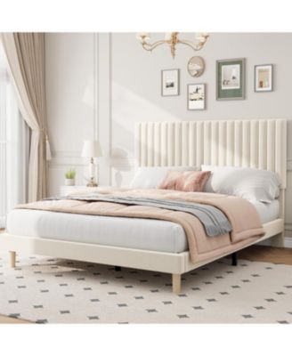Bed Frame with Adjustable Headboard, Velvet Upholstered Platform Bed Frame, Vertical Channel Tufted, Strong Wooden Slats.