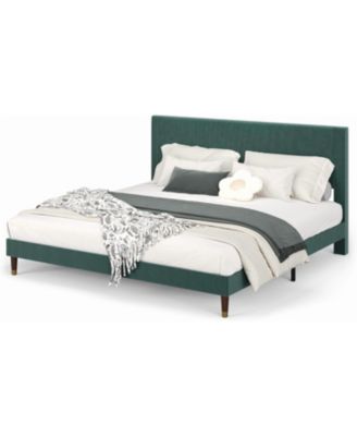 Upholstered Platform Bed Fabric Headboard Wooden Metal Slats Noise-Free Easy Assembly No Box Spring.
