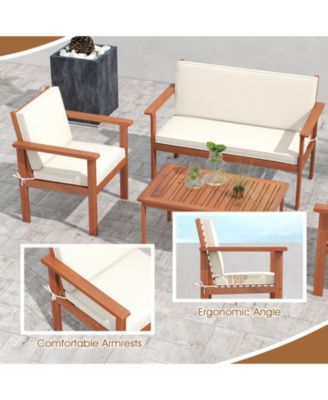 8 Pieces Patio Furniture Set, Acacia Wood Porch Chairs w/ Table