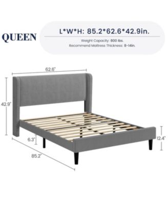 Queen Bed Frame with Headboard, Upholstered Platform Bed with Wood Slat Support, Sturdy Support Feet
