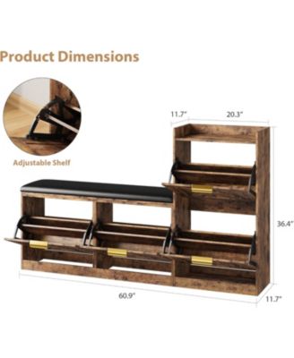 Farmhouse Shoe Cabinet with Bench 4 Flip Drawers Entryway Shoe Storage Organizer with Comfort Cushioned Seat Freestanding Shoe Rack