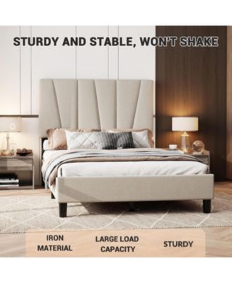 Full Size Bed Frame with Adjustable Headboard, Linen Upholstered Platform Bed Frame with Strong Wooden Slats, Noise Free, No Box Spring Needed