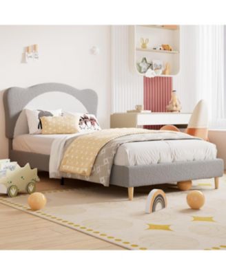 Velvet Princess Platform Bed with Upholstered Headboard and Solid Wood Slats Support for Kids