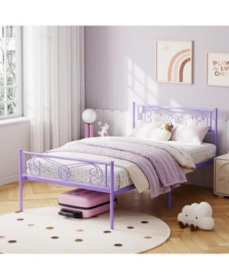 Bed Frame with Headboard and Footboard for Girls, Bed Metal Platform with Steel Slat Support, Mattress Foundation with Storage