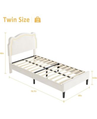 Upholstered Bed Frame with Smart LED and Adjustable Bear Headboard, Velvet Princess Platform Bed, Wooden Slats Support Kids Bed