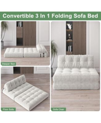 Folding Sofa Bed, Futon Sofa Bed, Floor Folding Couch for Living Room, Convertible Sleeper Chair with Pillow Foldable Mattress Back Support
