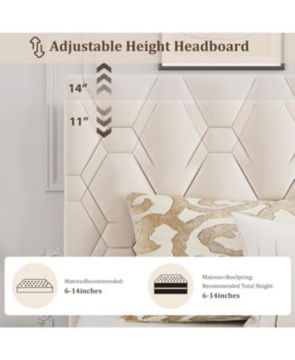 Bed Frame Upholstered Headboard Platform Adjustable Headboard Wood Slat Support No Box Spring Noise