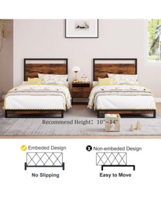 6 Inch Metal Platform Bed Frame Wooden Headboard Footboard Rustic Brown No Box Spring Quiet Sturdy Mattress Foundation
