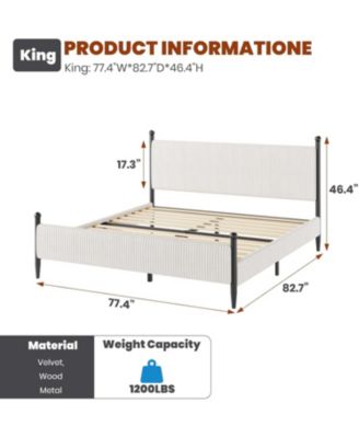 Bed Frame with Velvet Headboard, Upholstered Soft Corduroy Fabric Platform with Wooden Slats Support & Heavy Duty Feet, No Box Spring Needed