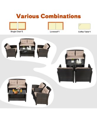 8pcs Patio Rattan Conversation Set Cushioned Outdoor Furniture Set