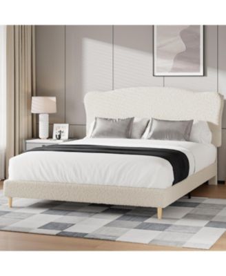 Bed Frame with Upholstered Headboard, Soft Low Profile Sturdy Platform Bed with Rounded Corners Design, Heavy Duty