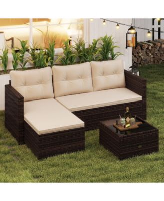 4 Seats Outdoor Patio Furniture Set L-Shaped Couch Set for Yard