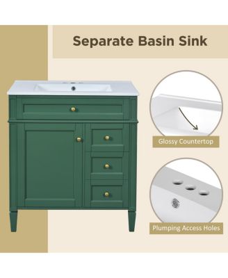 30" Bathroom Vanity with Sink, Modern Freestanding Cabinet with 3 Soft Close Drawers & Adjustable Shelf for Bathroom Storage