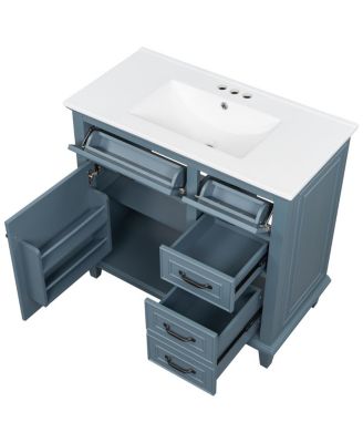 36" Bathroom Vanity with Ceramic Sink, Flip Drawers and Adjustable Shelf