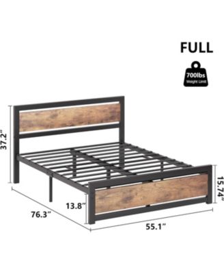 Bed Frame Metal Platform with Wooden Headboard Footboard Non-Slip Under Storage Noise-Free No Box Spring.
