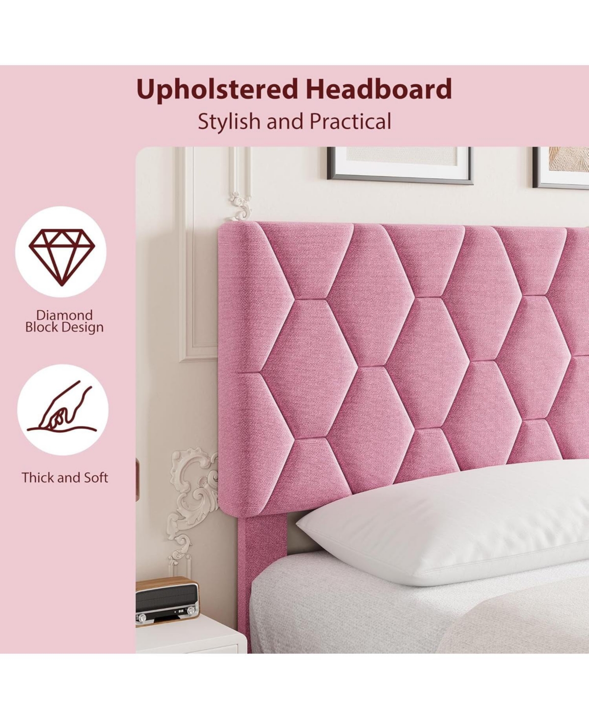 gaomon Platform Bed Heavy-Duty Upholstered Headboard Wooden Slats No Box Spring Easy Assembly Noise Free