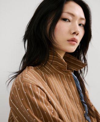 Women's Rhinestone Detail Striped Shirt