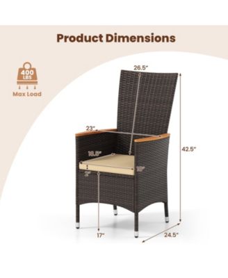 Patio Rattan Chairs 2 PCS w/High Backrest and Acacia Wood Armrests Cushion