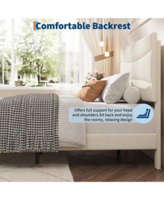 Full Upholstered Bed Frame with Headboard, Under Bed Storage and Strong Wood Slats Support