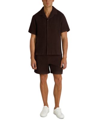 Men's Camp Collared Textured Short-Sleeve Woven Shirt