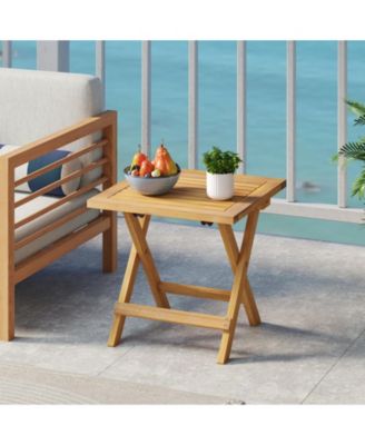 Outdoor Folding Side Table Acacia Wood End Table Square Patio Bistro Table