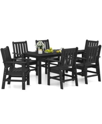 6PCS Patio Dining Bench Set Outdoor HDPE Weather Resistant Table & Chairs Set