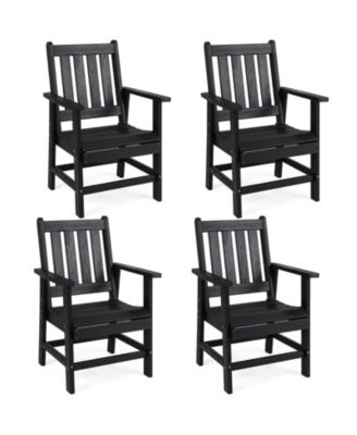 Patio Dining Chairs Set of 4 w/Wide Armrests Curved Seat Wood Grain for Backyard