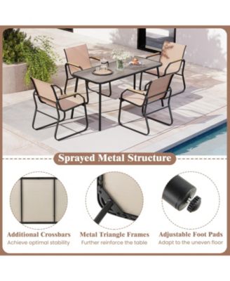5 PCS Patio Dining Set w/ Wood-like Armrests & Metal Frame for Garden Yard