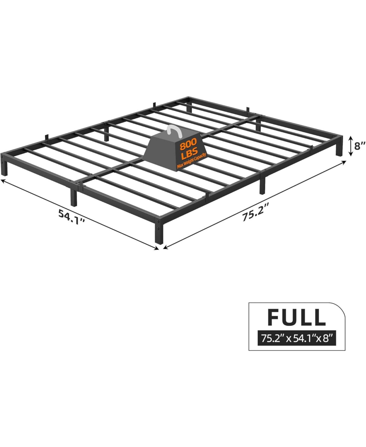 gaomon 8 Inch Bed Frame, Low Profile Full Metal Platform Bed Frame Support Mattress Foundation, Noise Free
