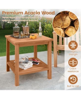 2PCS 2-Tier Patio Acacia Wood Side Table w/ Slatted Tabletop Storage Shelf