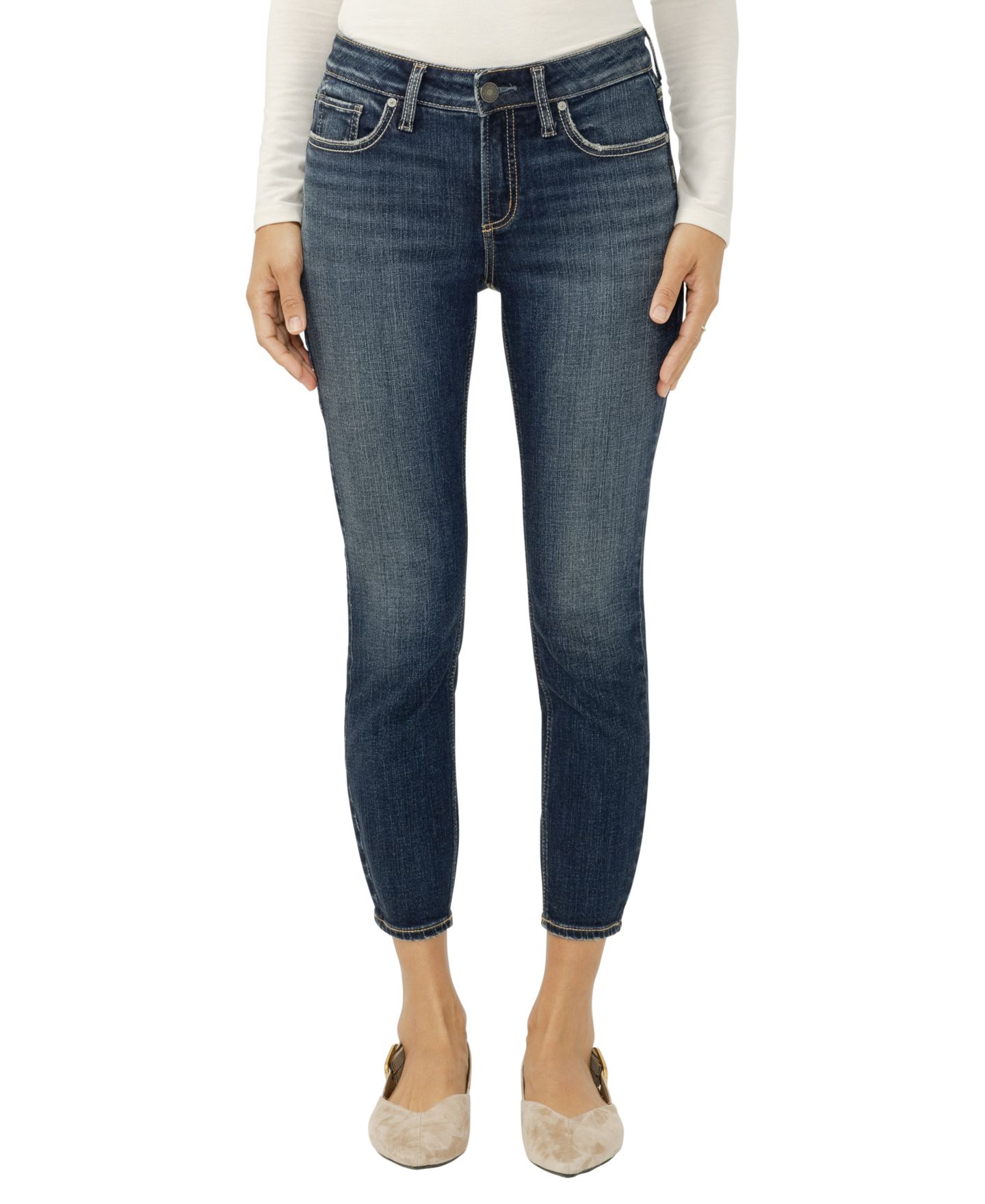 Женские джинсы Silver Jeans Co. Elyse Mid-Rise Cropped Skinny, цвет: Bonnie — фото 1