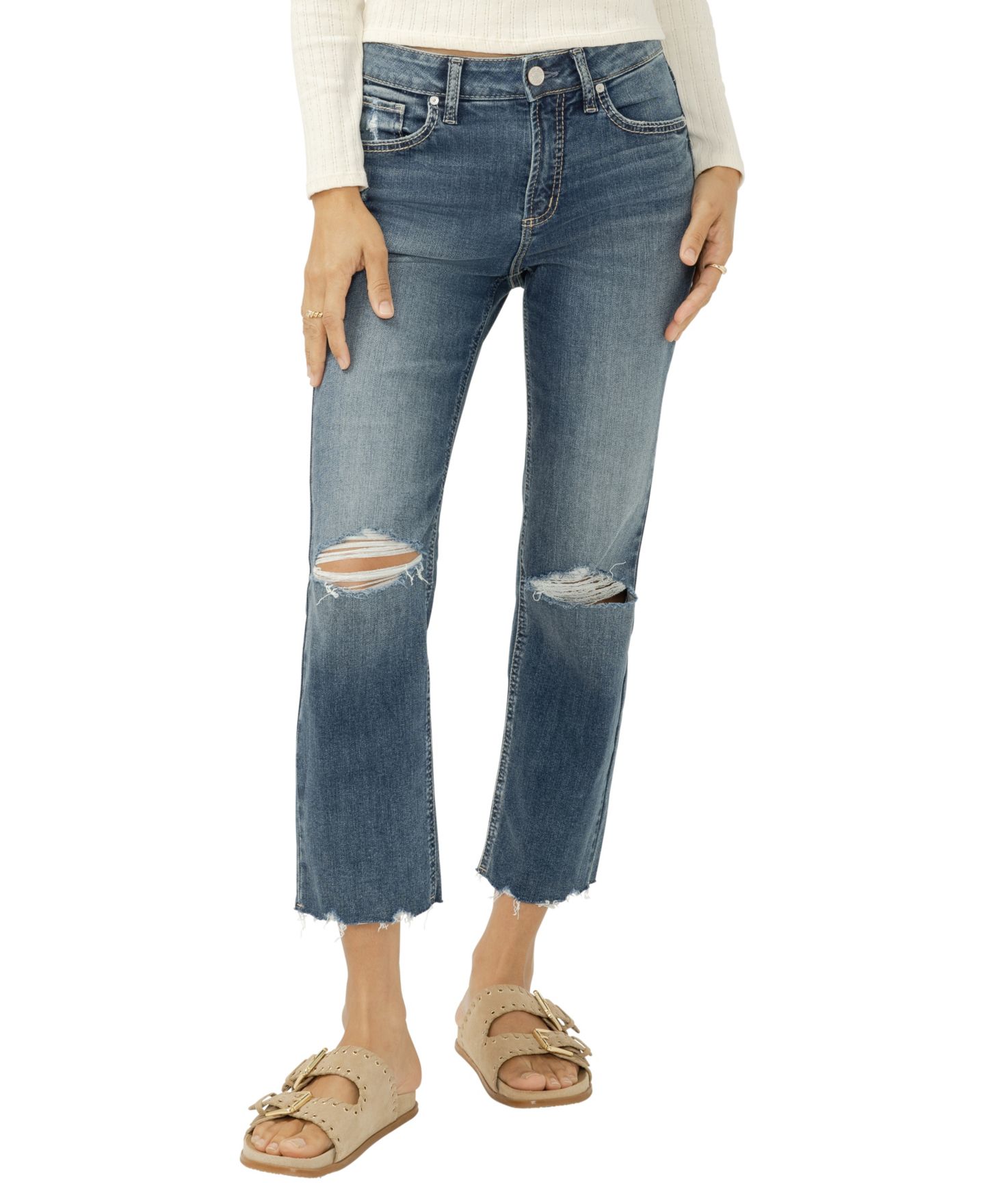 Женские джинсы Silver Jeans Co. Avery High-Rise Straight-Leg Cropped Jeans, цвет: Synth — фото 1